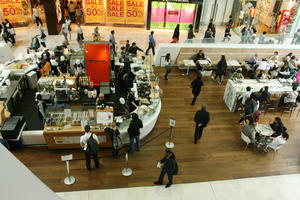 cafe, day, eating, elevated, England, group, indoor lighting, interior, London, mall, natural light, people, shopping, shopping centre, sitting, The United Kingdom, walking