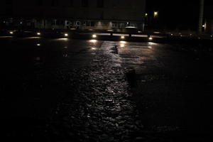 artificial lighting, city, Croatia, eye level view, night, pavement, plaza, spring, urban, walkway, wet, Zadar, Zadarska