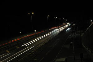 artificial lighting, car lights, city lights, elevated, England, evening, London, night, outdoor lighting, road, The United Kingdom, urban, winter