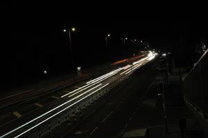 artificial lighting, car lights, city lights, elevated, England, evening, London, night, outdoor lighting, road, The United Kingdom, urban, winter