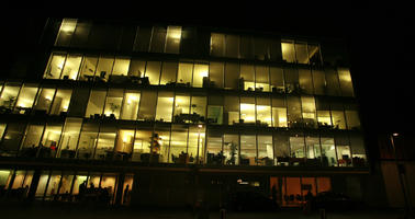 artificial lighting, below, England, facade, London, night, office, office building, The United Kingdom