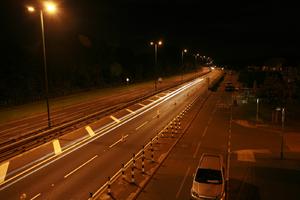 artificial lighting, car, elevated, England, evening, London, road, The United Kingdom