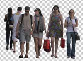 casual, cutout, cutout groups, cutout people, day, diffuse, diffused light, eye level view, front, group, people, shopping, summer, walking