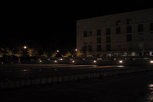 artificial lighting, building, city, Croatia, eye level view, night, pavement, pavement, paving, plaza, spring, wet, Zadar, Zadarska