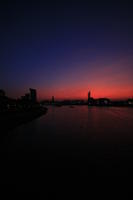 cityscape, clear, dusk, elevated, England, evening, eye level view, London, river, river thames, silhouette, sunset, The United Kingdom, twilight, winter