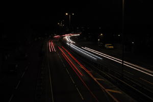 artificial lighting, car lights, city lights, elevated, England, evening, London, night, outdoor lighting, road, The United Kingdom, urban, winter