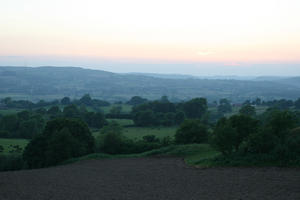 clear, countryside, dusk, elevated, field, sky, summer, sunset, The United Kingdom, tree, vegetation, Wales