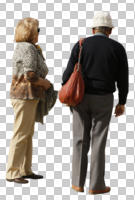 autumn, back, casual, caucasian, couple, cutout, cutout couples, cutout people, day, elderly, eye level view, standing, sunny