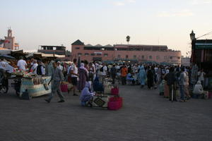 autumn, dusk, eye level view, group, market, Marrakech, Marrakesh, middleastern, Morocco, people, square