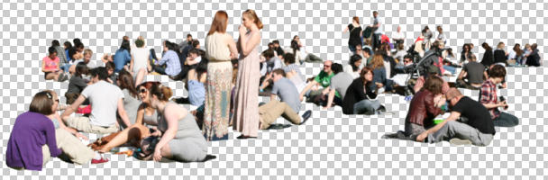 casual, caucasian, crowd, cutout, cutout groups, cutout people, day, eye level view, group, natural light, people, sitting, summer, sunny