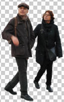 casual, caucasian, couple, cutout, cutout couples, cutout people, day, elderly, eye level view, natural light, side, walking, winter