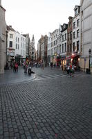 artificial lighting, Belgium, Brussels, building, crossing, evening, eye level view, pavement, street, summer