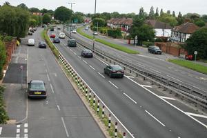 car, day, elevated, England, grass, guardrail, London, natural light, road, The United Kingdom, vegetation