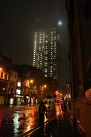 artificial lighting, cityscape, dark, England, eye level view, facade, London, night, skyscraper, street, The United Kingdom