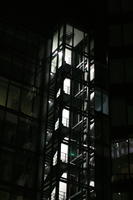 artificial lighting, below, England, facade, London, night, office, office building, outdoor lighting, spring, stair, The United Kingdom