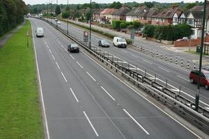 car, day, elevated, England, grass, guardrail, London, natural light, road, The United Kingdom, van, vegetation