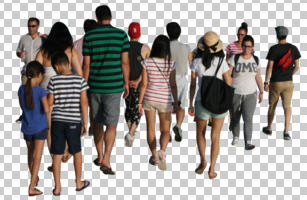 back, casual, cutout, cutout groups, cutout people, day, eye level view, group, summer, sunny, walking