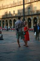 Castilla y Leon, casual, caucasian, couple, day, eye level view, group, people, plaza, Salamanca, Spain, summer, summer, sunlight, sunny, sunshine