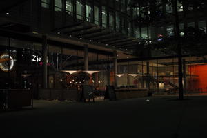 artificial lighting, building, England, eye level view, London, night, pavement, restaurant, spring, The United Kingdom, urban