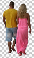 back, casual, caucasian, couple, cutout, cutout couples, cutout people, day, eye level view, natural light, summer, walking