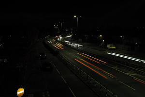 artificial lighting, car lights, city lights, elevated, England, evening, London, night, outdoor lighting, road, The United Kingdom, urban, winter