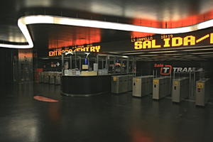 Alicante, artificial lighting, eye level view, floor, indoor lighting, interior, lamp, LED, sign, Spain, station, Valenciana