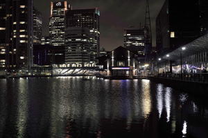 artificial lighting, cityscape, England, eye level view, London, night, reflected, river, The United Kingdom