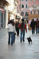 casual, caucasian, day, dog, eye level view, Italia , people, street, Veneto, Venice, walking, winter, woman