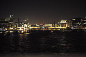 autumn, city, cityscape, elevated, England, evening, London, night, river, ship, The United Kingdom