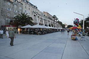 cafe, casual, Croatia, day, diffuse, diffused light, eye level view, furniture, natural light, palm, parasol, pavement, people, Phoenix canariensis, plaza, sitting, Split, Splitsko-Dalmatinska, square, summer, summer