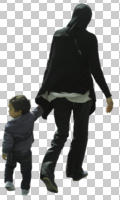 back, couple, cutout, cutout couples, cutout people, day, eye level view, family, middleastern, mother and child, summer, sunny, walking