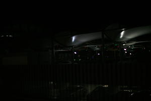 airport, artificial lighting, elevated, eye level view, Madrid, night, parking, Spain