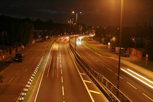 artificial lighting, car, elevated, England, evening, London, road, The United Kingdom