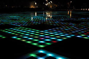 artificial lighting, Croatia, eye level view, floor, LED, night, plaza, spring, urban, wet, Zadar, Zadarska