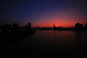 cityscape, clear, dusk, elevated, England, evening, eye level view, London, river, river thames, silhouette, sunset, The United Kingdom, twilight, winter