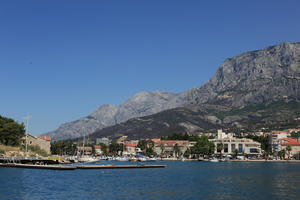 boat, Croatia, day, eye level view, Makarska, marina, seascape, Splitsko-Dalmatinska, summer, town, tree, vegetation