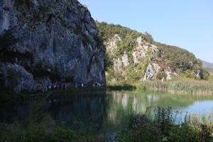 Croatia, day, eye level view, Karlovacka, lake, mountain, reed, tree, vegetation