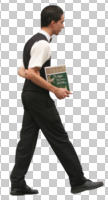 caucasian, cutout, cutout men, cutout people, day, eye level view, male, man, natural light, side, summer, uniform, waiter, walking