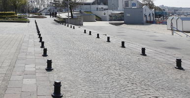 bollard, Boulogne-sur-Mer, day, eye level view, France, Nord-Pas-de-Calais, pavement, spring, street, sunny