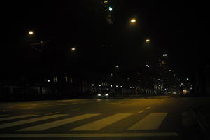 artificial lighting, Copenhagen , crossing, Denmark, eye level view, Kobenhavn, night, outdoor lighting, street