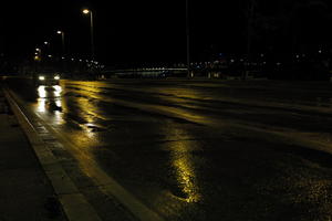 artificial lighting, car, car lights, city, Croatia, embankment, eye level view, night, spring, street, urban, wet, Zadar, Zadarska