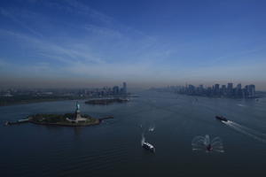 cityscape, day, elevated, Manhattan, New York, river, ship, The United States