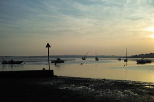 boat, Christchurch, day, dusk, England, eye level view, seascape, silhouette, The United Kingdom