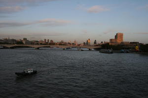 boat, bridge, cityscape, dusk, elevated, England, London, river, The United Kingdom