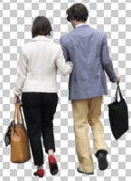 back, casual, couple, cutout, cutout couples, cutout people, day, diffuse, diffused light, eye level view, spring, walking