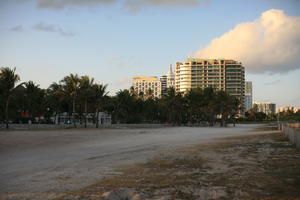 beach, building, dusk, eye level view, Florida, Miami, palm, The United States, tropical, vegetation, winter