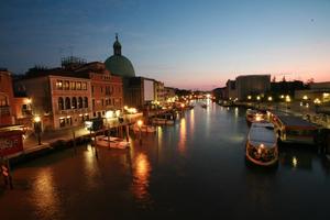 artificial lighting, boat, building, canal, elevated, Italia , night, Veneto, Venice