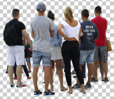 back, casual, caucasian, cutout, cutout groups, cutout people, day, diffuse, diffused light, eye level view, group, standing, summer