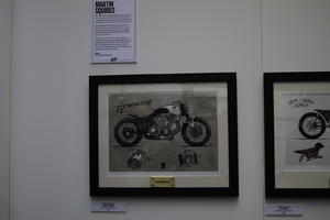 courtyard, day, England, exhibition, eye level view, indoor lighting, London, motorcycle, natural light, painting, sunny, The United Kingdom, warehouse