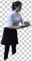 cutout, cutout people, cutout women, day, diffuse, diffused light, eye level view, female, front, standing, summer, waiter, woman